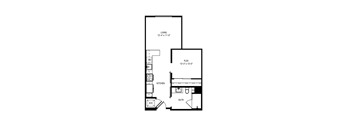 A floor plan of a house with a living room, a kitchen, a bathroom and a flex space.