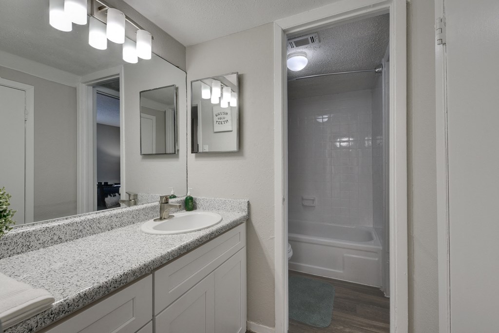the preserve at ballantyne commons apartment bathroom with sink and shower