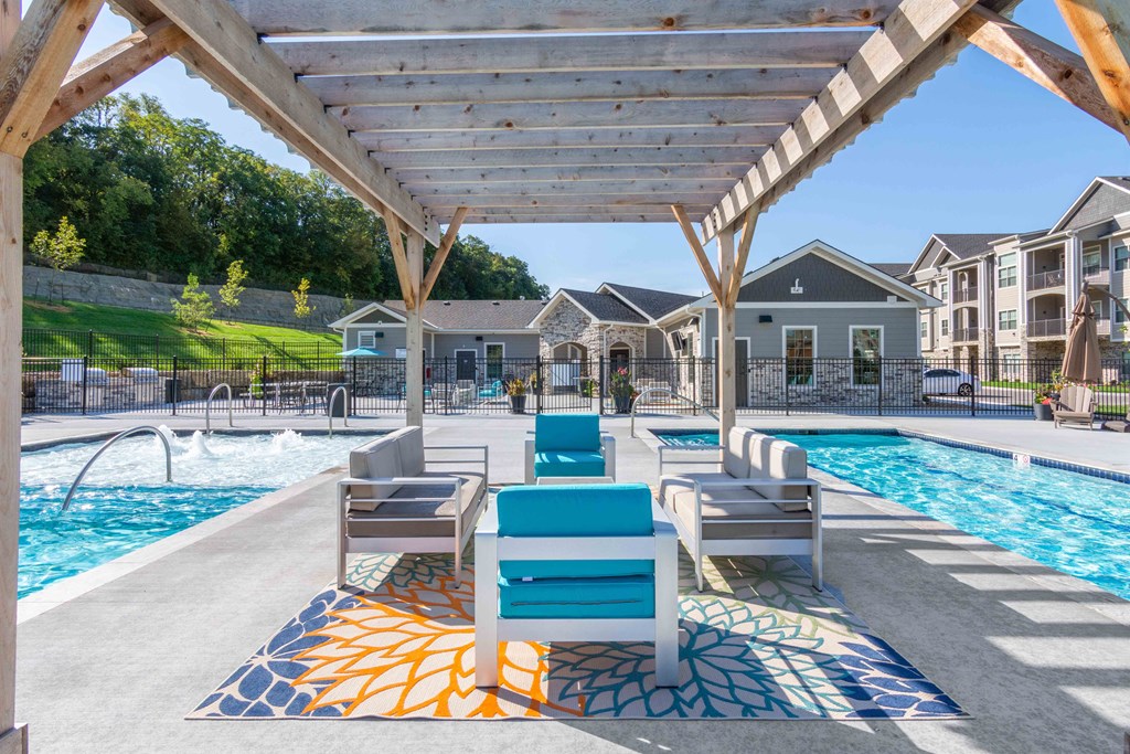 our apartments have a resort style pool with lounge chairs
