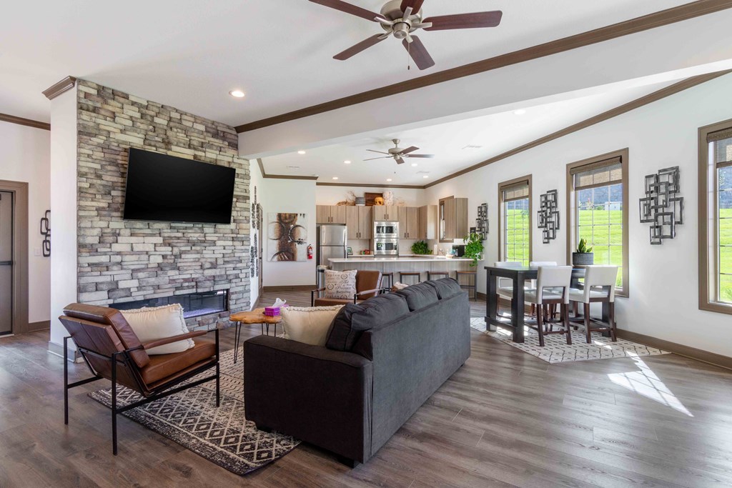 a living room with a couch and a tv