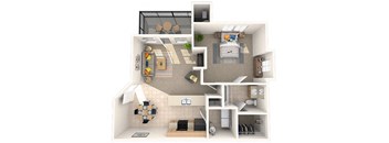 a floor plan of a one bedroom apartment with a balcony