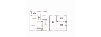 A floor plan of a two-story house with a living room, dining room, kitchen, and a mezzanine.