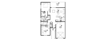 A black and white floor plan of a house with a master bedroom and a master bath.