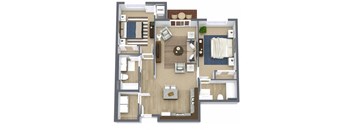 A floor plan of a house with a living room, dining room, kitchen, and bathroom.