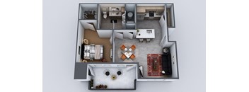 Layout 2, 1 br, 1 ba, 735 sq. ft.