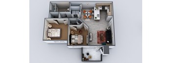 Layout 2, 2 br, 1 ba, 949 sq. ft.