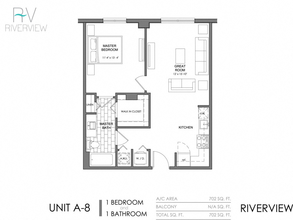 1 Bed - 1 Bath |702 sq ft floorplan