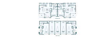 A floor plan of a two-story house with labeled rooms and storage spaces.
