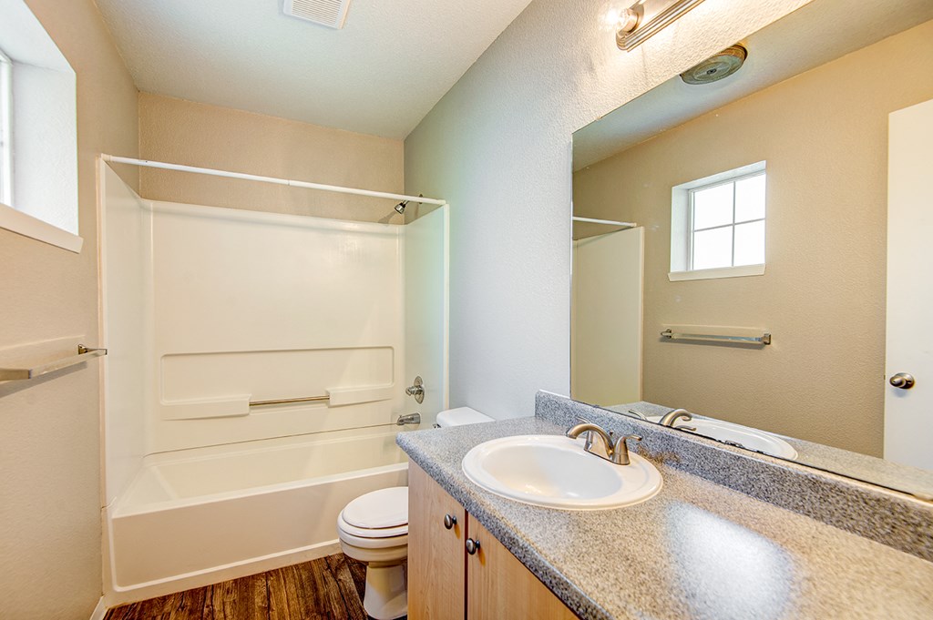 a bathroom with a shower toilet and sink