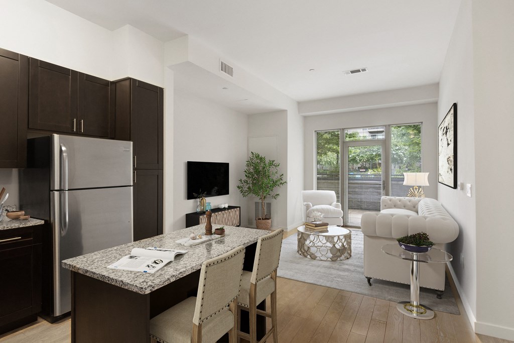 kitchen and living area