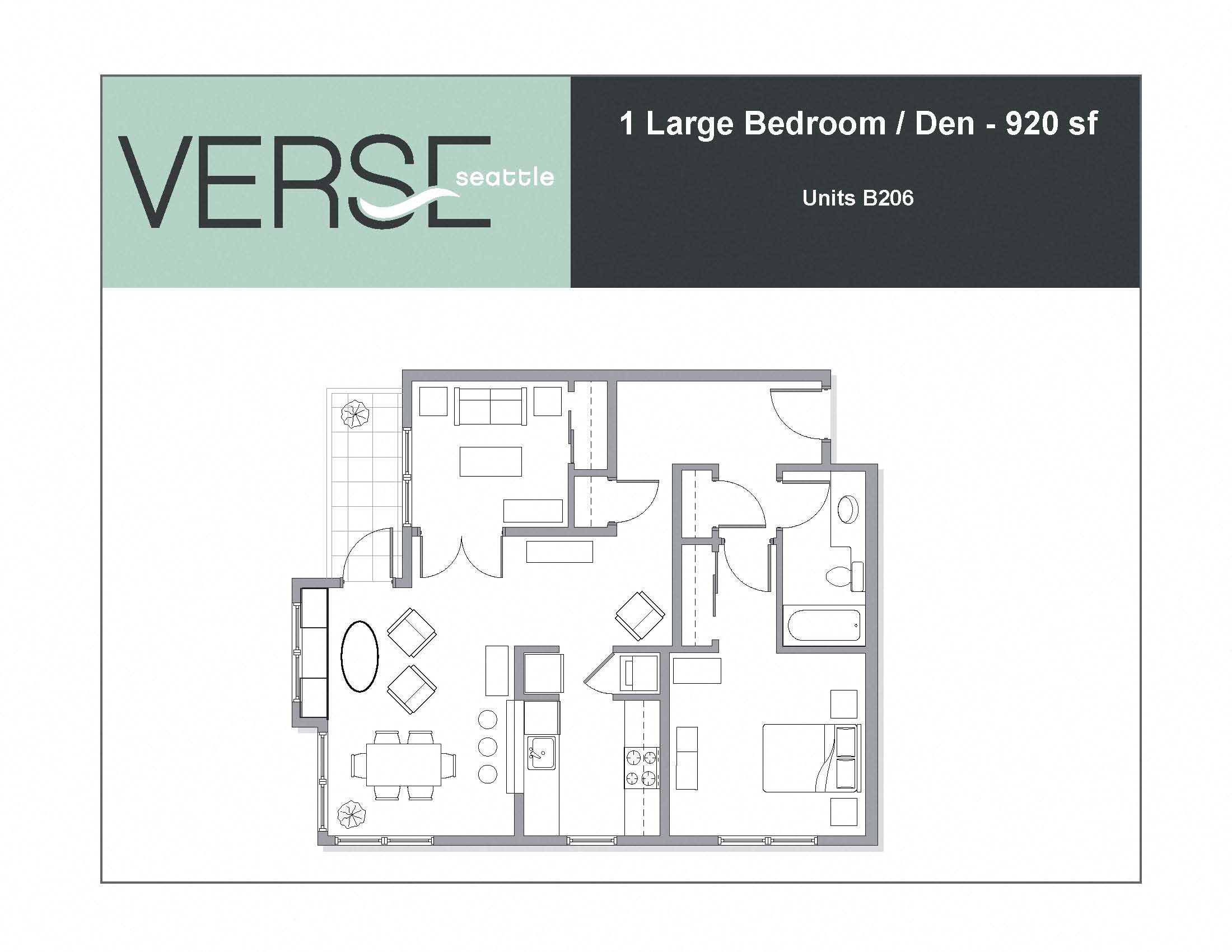 1 Bed, 1 Bath, 920 sq. ft. Large 1 Bed with Den Stack 6