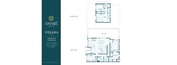 A floor plan for the Amare Santa Fe Vesara shows a first and second floor layout with labeled rooms.