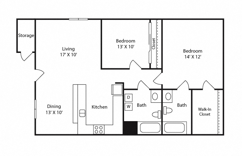 2 bed 2 bath B 1104 square feet floor plan