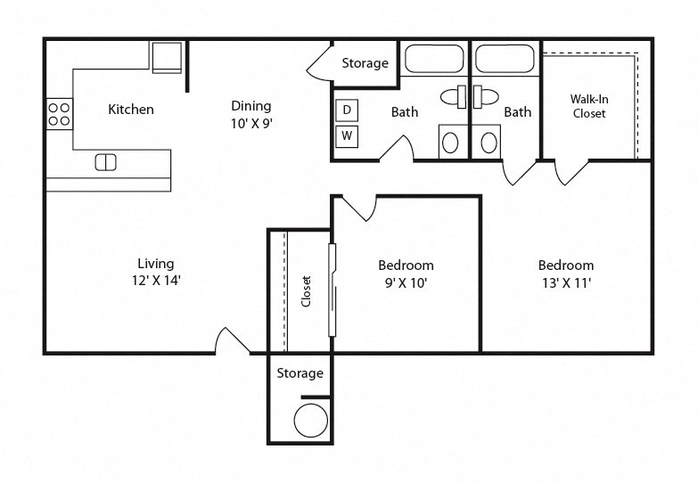 2 bed 2 bath A 897 square feet floor plan