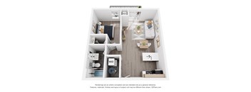 a 3d floor plan of a bedroom with a bathroom