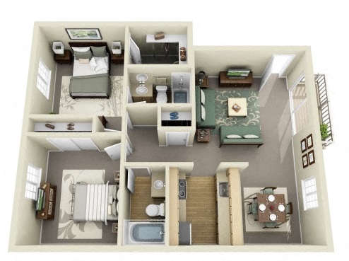 2 Bed, 2 Bath, 900 sq. ft.