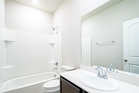 a bathroom with a sink toilet and a mirror