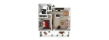 A series of images showing different layouts of a small apartment.