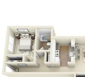 2 Bed, 1 Bath, 884 sq. ft.