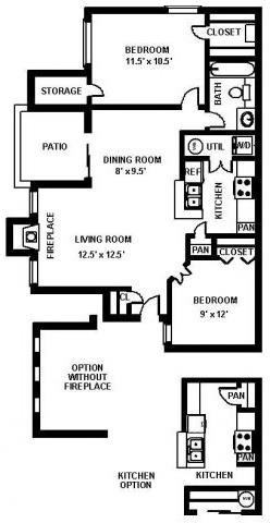 The Westbury Floorplan 2 Bed, 1 Bath, 820 sq. ft. The Westbury