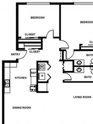 B2 Floorplan 2 Bed, 2 Bath, 1025 sq. ft. B2