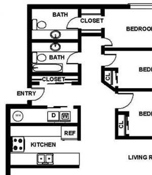 C1 Floorplan 3 Bed, 1.5 Bath, 1150 sq. ft. C1 Floorplan