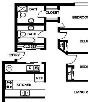 C2 Floorplan 3 Bed, 2 Bath, 1150 sq. ft. C2