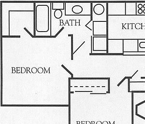 2 Bed - 1 Bath |839 sq ft floorplan