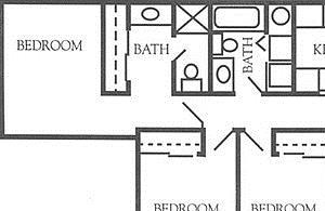 3 Bed - 2 Bath |1082 sq ft floorplan