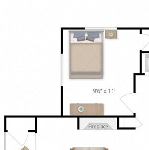 1 Bed, 1 Bath, 701 sq. ft. floor plan