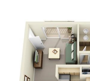 1 Bed, 1 Bath, 590 sq. ft. A
