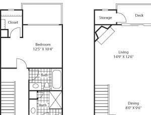 2 Bed 2.5 Bathroom Floor Plan 2 Bed 2.5 Bathroom Floor Plan at Bella Terra Apartments, Washington, 98275