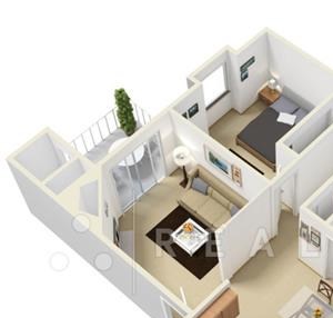 2 Bed - 1 Bath, 896 sq ft floor plan