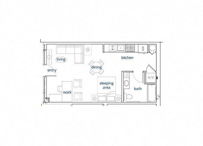 Studio, 544 sq. ft. Live Work
