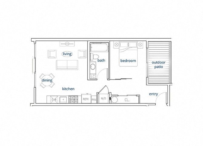 1 Bed, 1 Bath, 594 sq. ft. Unit 1A