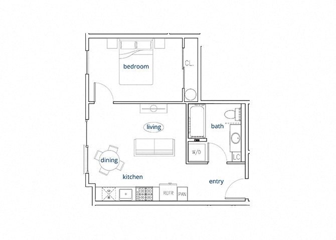 1 Bed, 1 Bath, 497 sq. ft. Unit 1B