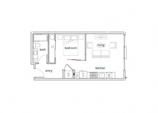 1 Bed, 1 Bath, 502 sq. ft. Unit A