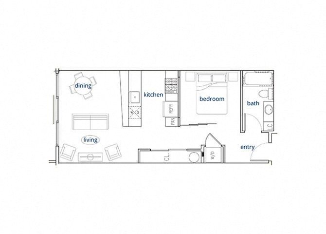1 Bed, 1 Bath, 550 sq. ft. Unit B