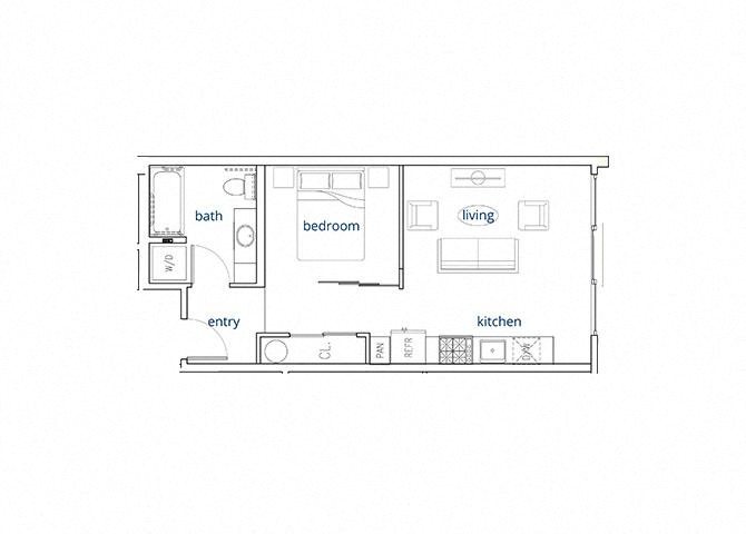 1 Bed, 1 Bath, 488 sq. ft. Unit F