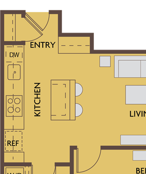 1 bed 1 bath 638 square feet floor plan
