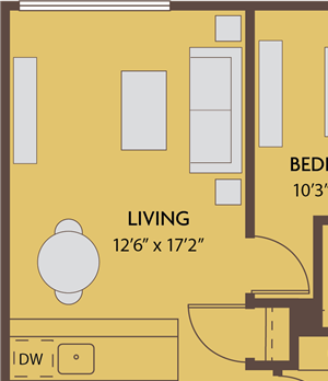 1 bed 1 bath 650 square feet floor plan