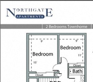2 Bed, 1 Bath, 780 square feet floor plan