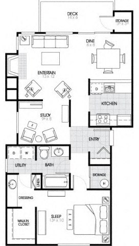 A4 Floorplan 1 Bed - 1 Bath |848 sq ft A4 Floorplan at The Fairways Apartments