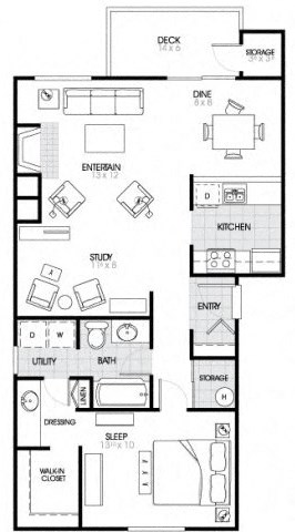 A5 Floorplan 1 Bed - 1 Bath |872 sq ft A5 Floorplan at The Fairways Apartments
