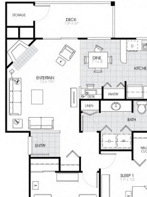 B2 Floorplan 2 Bed - 1 Bath |878 sq ft B2 Floorplan at The Fairways Apartments