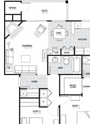 B3 Floorplan 2 Bed - 2 Bath |950 sq ft B3 Floorplan at The Fairways Apartments