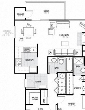 B4 Floorplan 2 Bed - 2 Bath |956 sq ft B4 Floorplan at The Fairways Apartments