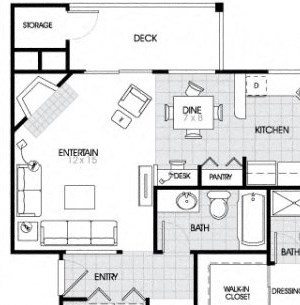 C1 Floorplan 3 Bed - 2 Bath |1115 sq ft C1 Floorplan at The Fairways Apartments