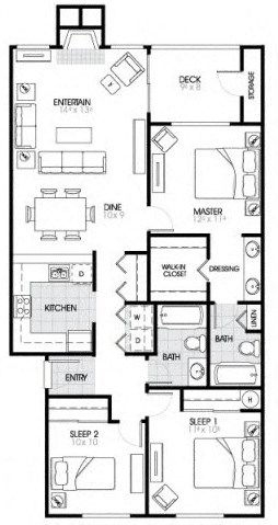 C2 Floorplan 3 Bed - 2 Bath |1192 sq ft C2 Floorplan at The Fairways Apartments