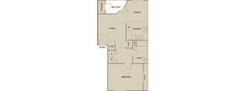 1 Bed 1 Bath 747 square feet floor plan A1A